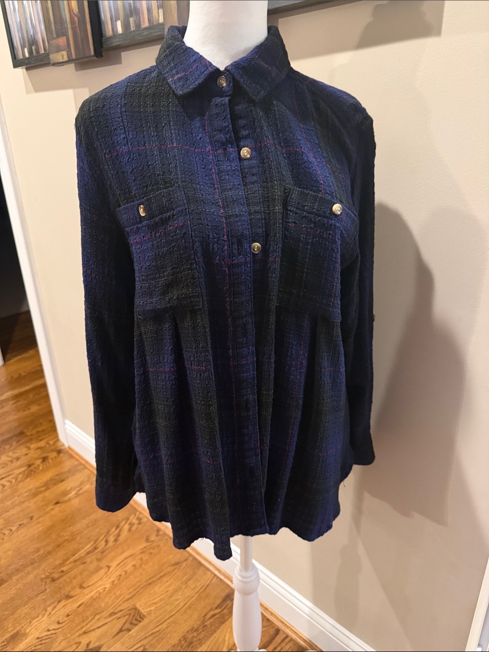Navy & Black Textured Button-Up Shirt